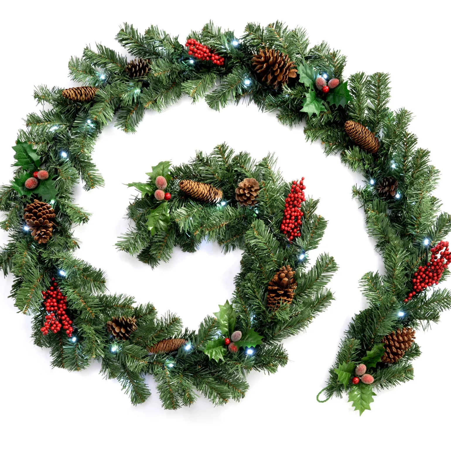 Pre-Lit Natural Decorated Garland, Pinecones & Berries, 9 Ft