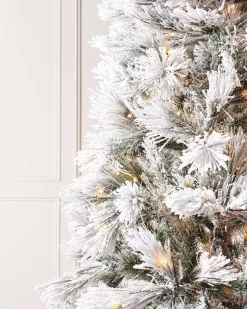 Pre-Lit Snow Flocked Pine Needle Christmas Tree, 5 Ft