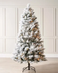 Pre-Lit Snow Flocked Pine Needle Christmas Tree, 6 Ft