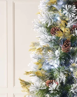 Pre-Lit Snow Flocked Pinecones & Berries Fibre Optic Christmas Tree, 6 Ft