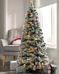 Pre-Lit Snow Flocked Pop-Up Christmas Tree, 6 Ft