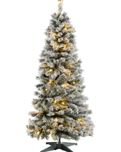 Pre-Lit Snow Flocked Pop-Up Christmas Tree, 6 Ft