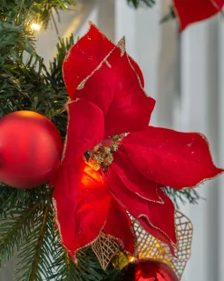 Pre-Lit Warm White Decorated Garland, Red/Gold, 9 Ft