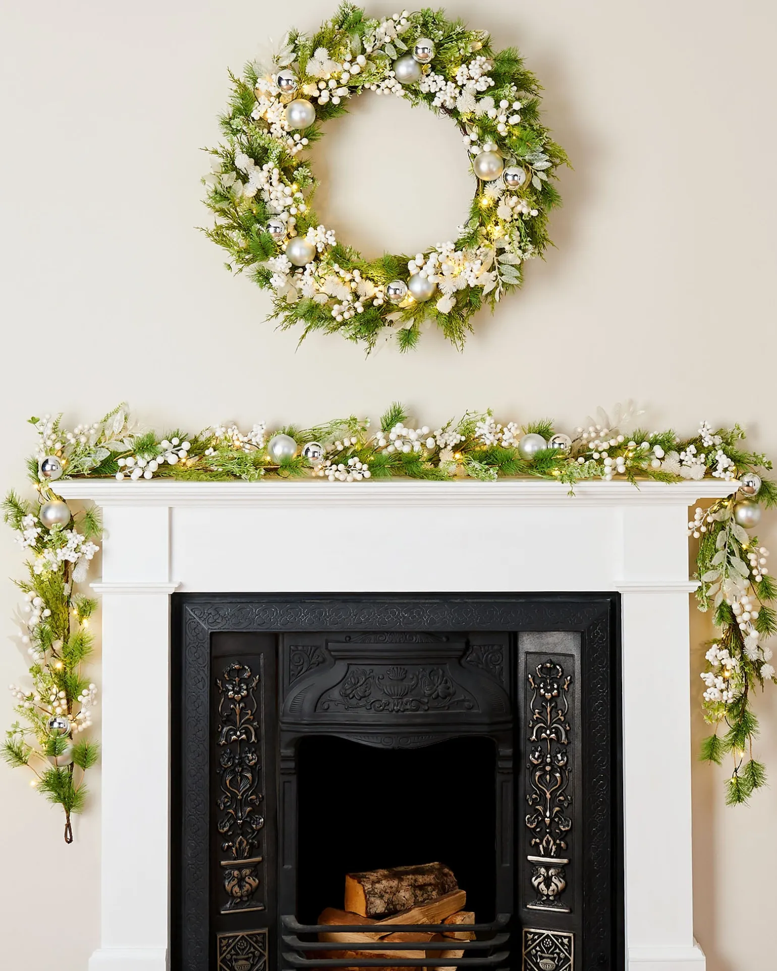 Pre-Lit White Berry Mixed Tip Garland, 9 Ft