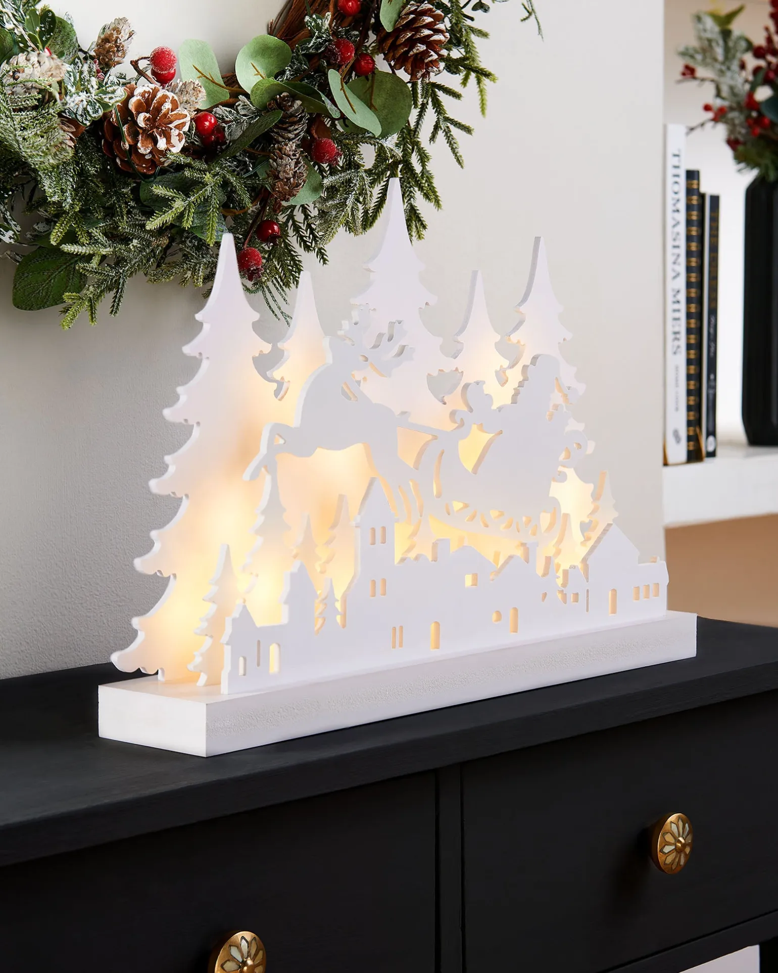 Pre-Lit Wooden Village Scene, 44 Cm