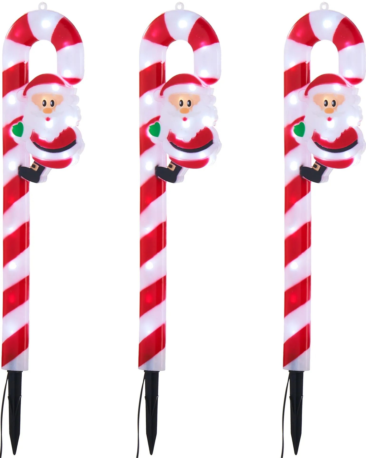 Set Of 3 Candy Cane Pathway Stake Lights, 60 Cm