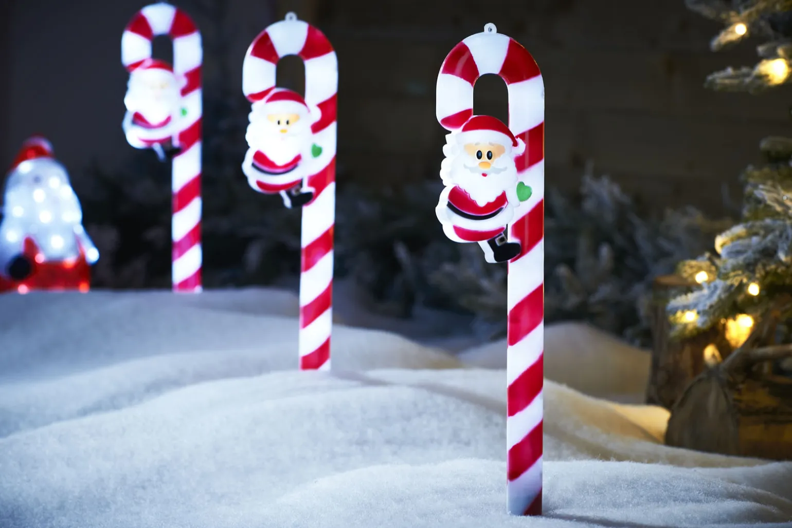 Set Of 3 Candy Cane Pathway Stake Lights, 60 Cm