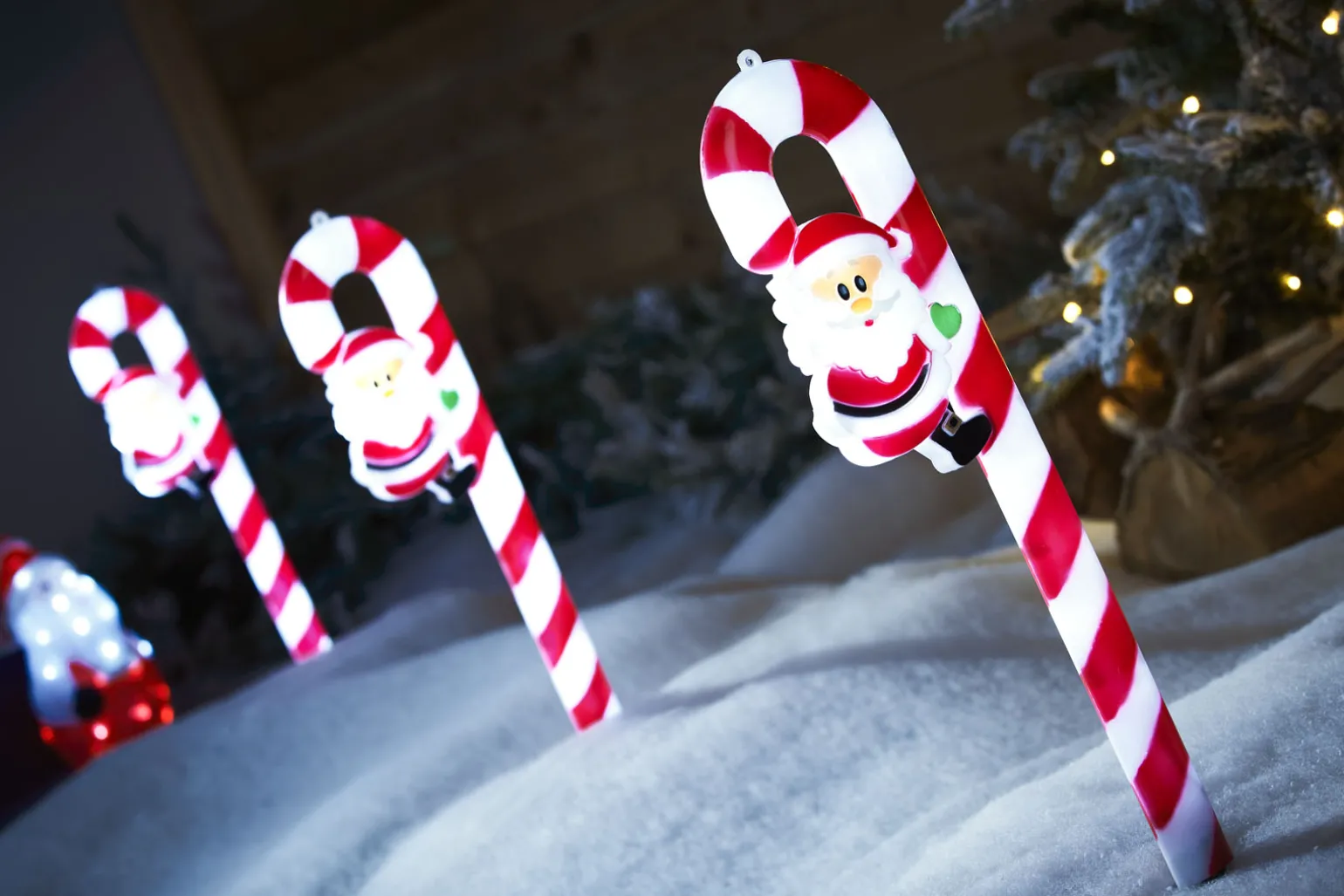 Set Of 3 Candy Cane Pathway Stake Lights, 60 Cm