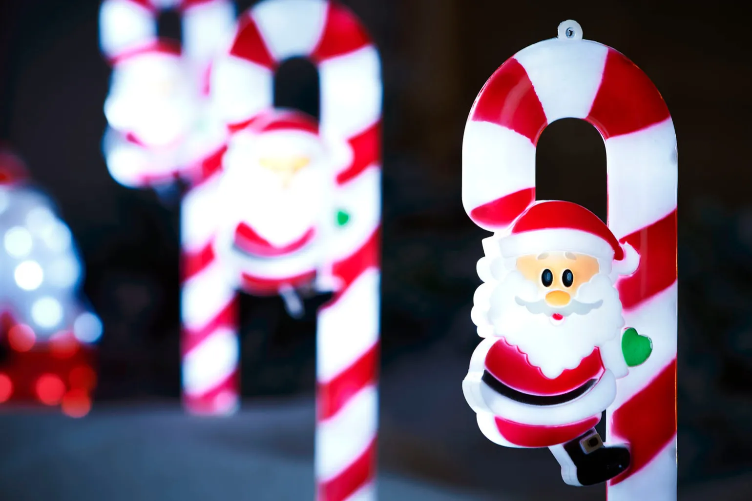 Set Of 3 Candy Cane Pathway Stake Lights, 60 Cm
