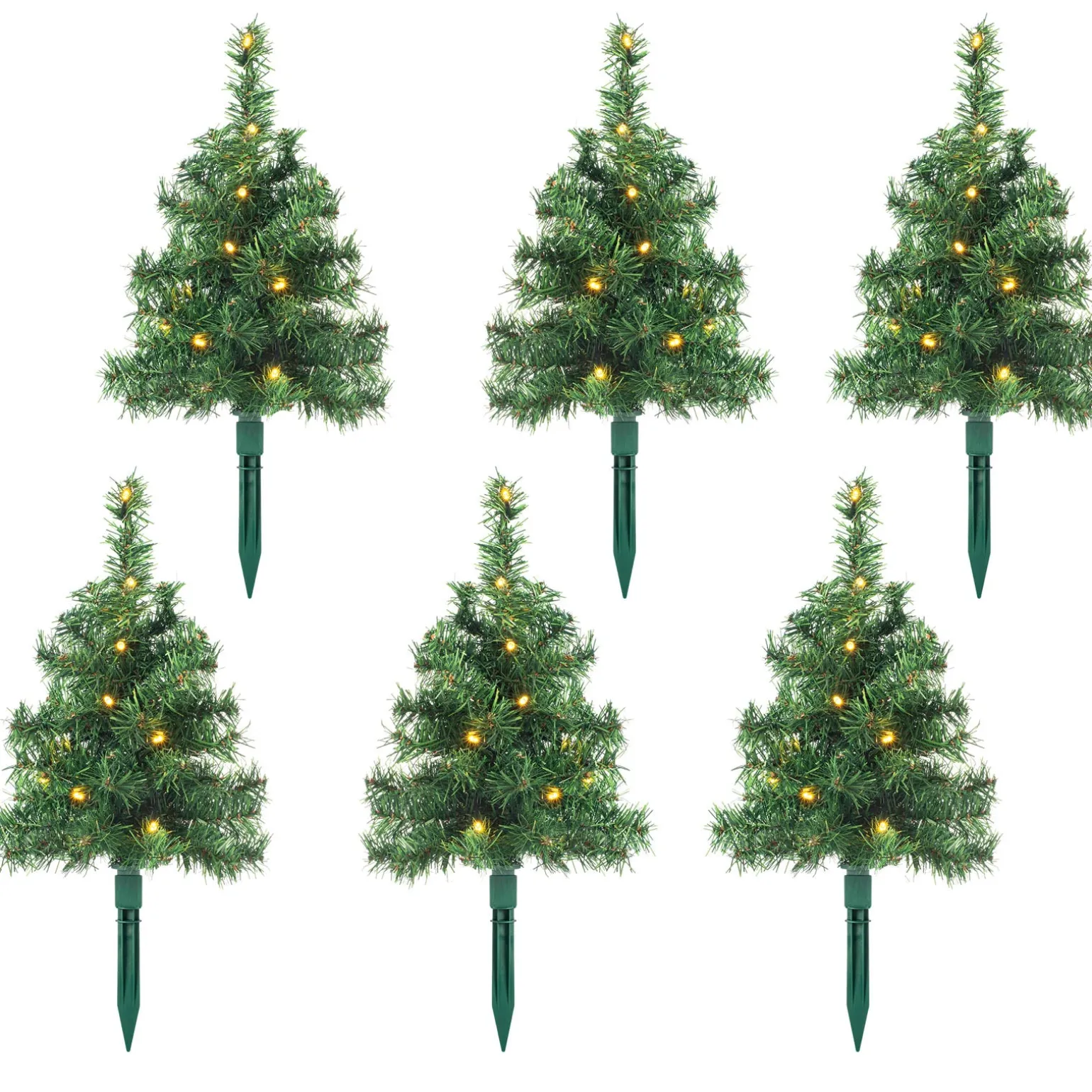 Set Of 6 Christmas Tree Pathway Stake Lights, 30 Cm