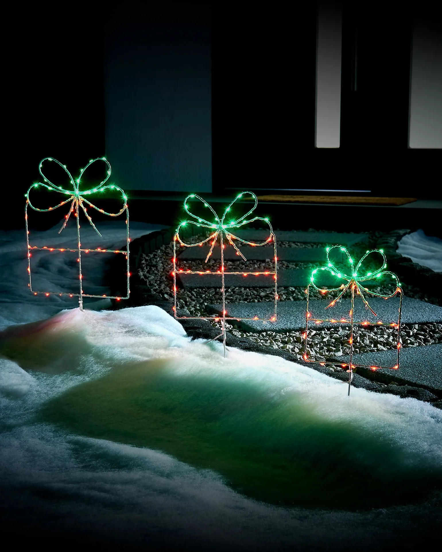 Set Of 3 Giftbox Pathway Stake Lights, 40 Cm