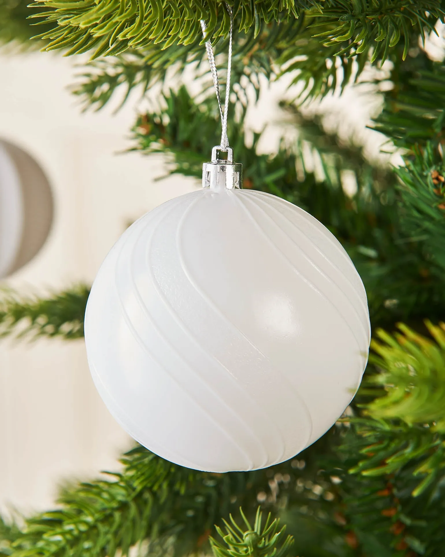 White Shatterproof Baubles, 16 Pack, 8 Cm