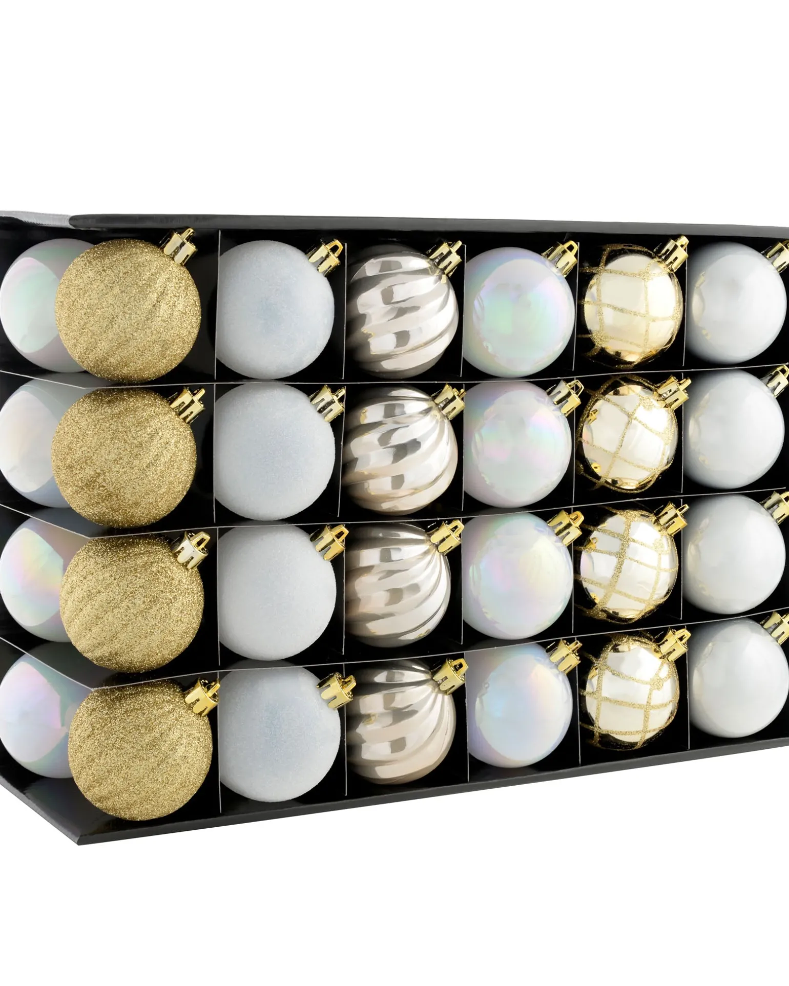 White/Gold Shatterproof Baubles, 48 Pack, 6 Cm